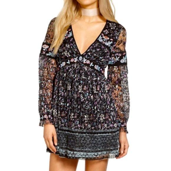 Free People Cherry Blossom Boho Mini Dress Sz 6 - Picture 2 of 8